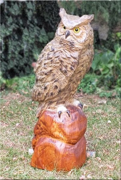 eule uhu motors�ge kettens�ge schnitzen holz kunst holzwerker