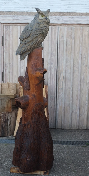 eule uhu motors�ge kettens�ge schnitzen holz kunst holzwerker
