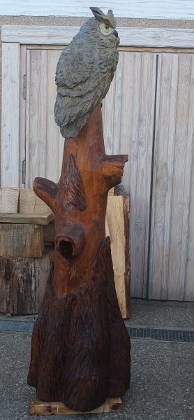 eule uhu motors�ge kettens�ge schnitzen holz kunst holzwerker