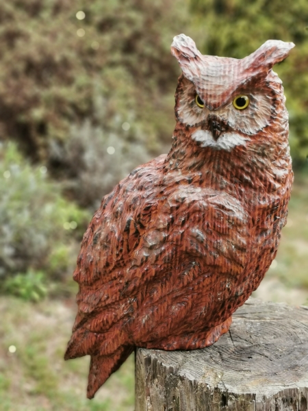 eule uhu motors�ge kettens�ge schnitzen holz kunst holzwerker