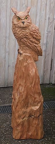 eule uhu owl motors�ge kettens�ge schnitzen holz kunst