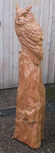 eule uhu owl motors�ge kettens�ge schnitzen holz kunst