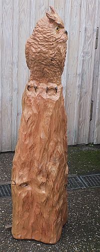 eule uhu owl motors�ge kettens�ge schnitzen holz kunst